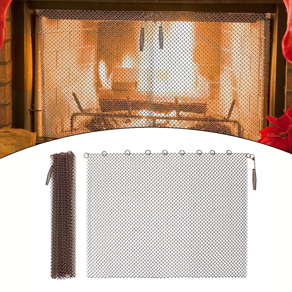 

2Pcs Fireplace Mesh Screen Curtain,Spark Guard Chain For Hearth 24*18in Fireplace Hanging Mesh Curtain Fireplace Parts Tools