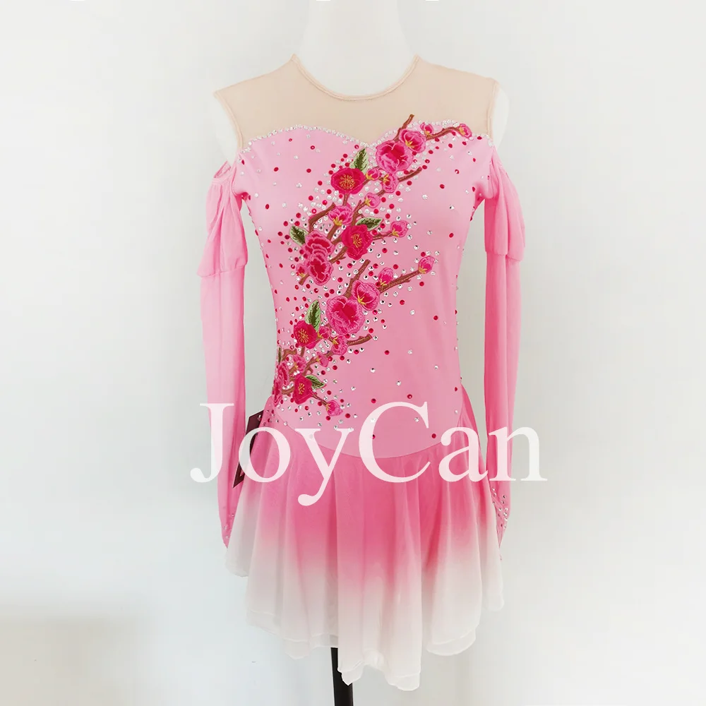 

JoyCan Ice Figure Skating Dress Girls Pink Spandex Stretchy Mesh Competition Dance Wear Customized