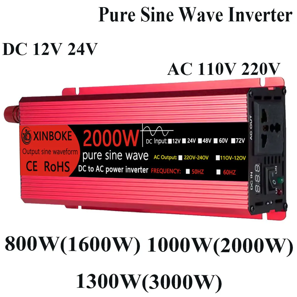 

Pure Sine Wave Inverter DC 12V 24V To AC 220V 110V Power Bank Voltage Converter 1600W 2000W 3000W Transformer Solar Inverters