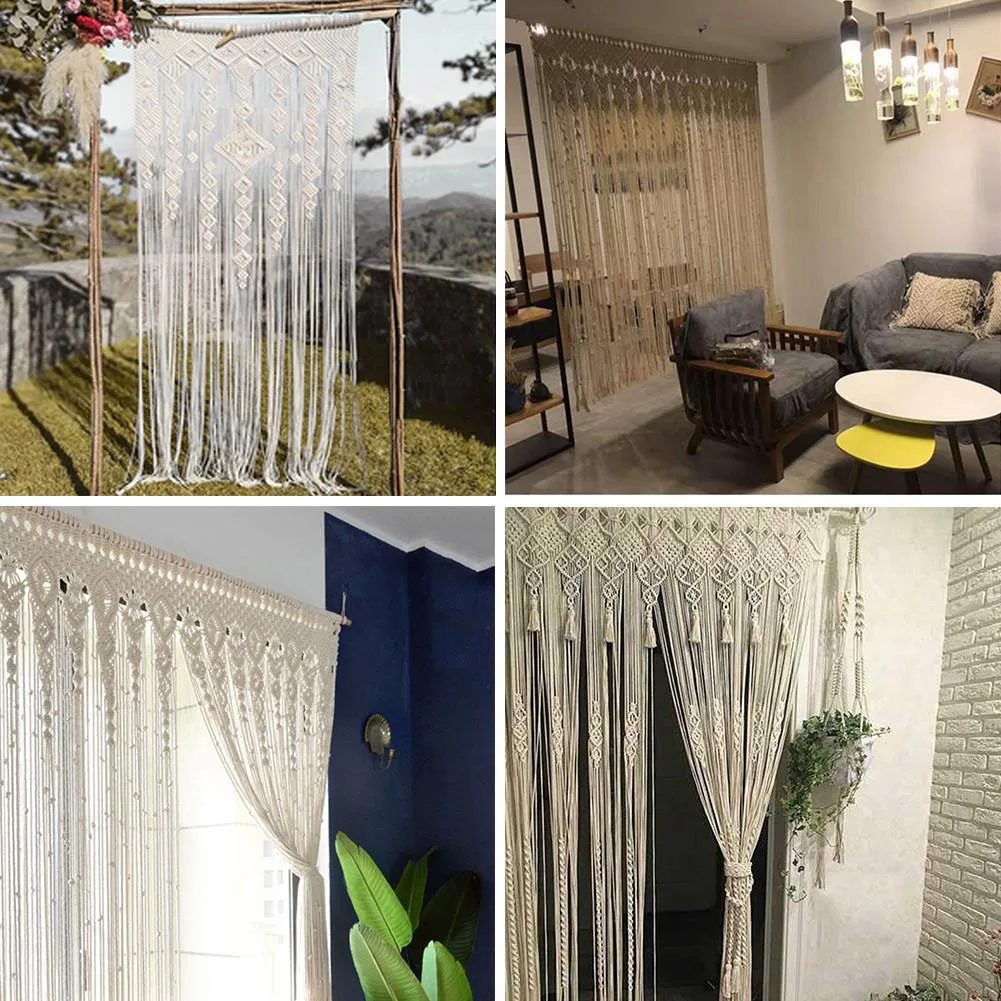 Hand Woven Cotton Door Curtain - Beige Wedding Tapestry 3 Sac770d11a2aa4b259f07e75fa07faf36W