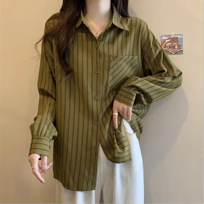 Striped Blouse Women Blouse Long Sleeve Office Korean Polo Collar Single-breasted Lady Chiffon Shirt Tops Ladies Blouse C309
Striped Blouse Women Blouse Long Sleeve Office Korean Polo Collar Single-breasted Lady Chiffon Shirt Tops Ladies Blouse C309