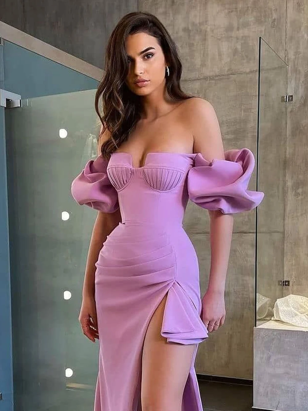 High Quality Purple Color Women Off the Shoulder Sexy Bodycon Mid-calf Dress Rayon Bandage Celebrate Girls' Birthday Party Dress
High Quality Purple Color Women Off the Shoulder Sexy Bodycon Mid-calf Dress Rayon Bandage Celebrate Girls' Birthday Party Dress