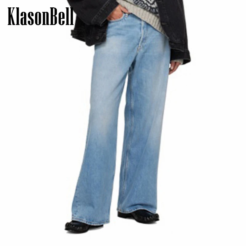 

3.20 KlasonBell 2024 New All-matches Fashion Ripped Distressed Denim Pants Women Casual High Waist Washed Wide Leg Jeans