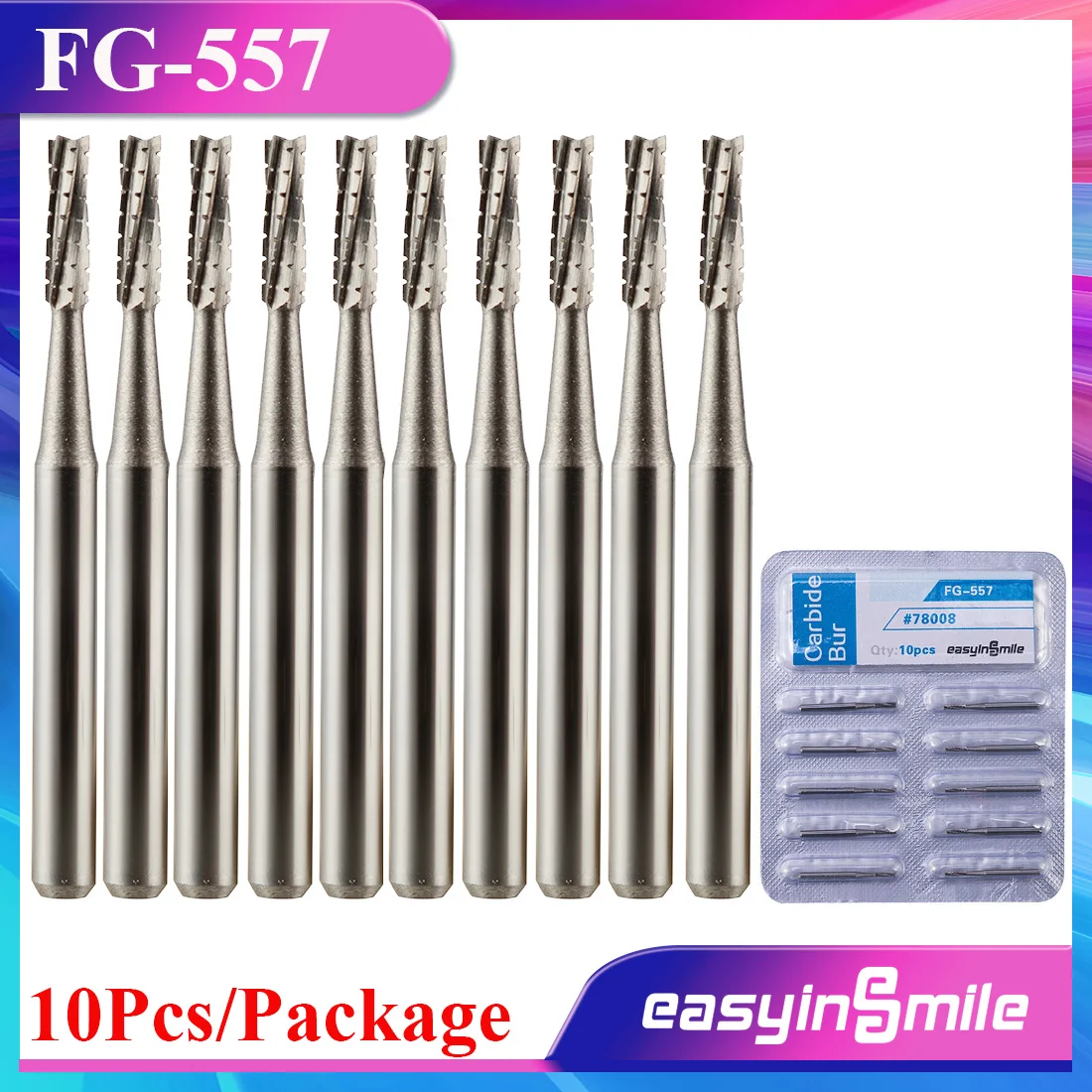 

EASYINSMILE 10Pcs Dental Endodontic Surgical Carbide Burs Cross Cut Cylinder Fissure FG 557 Tungsten Steel Bur Drills