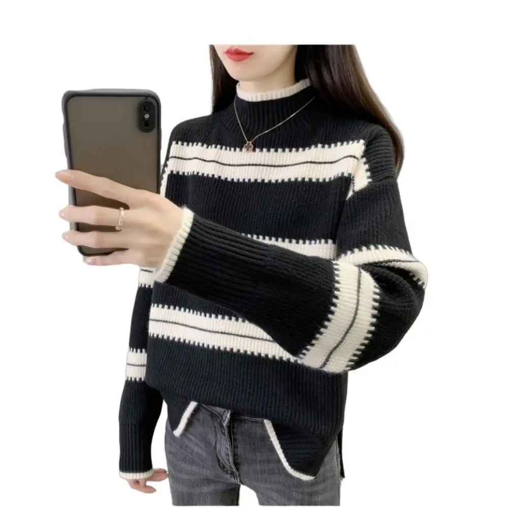 Striped Half Turtleneck Sweater Women Loose 2023 Autumn Winter New Fashion Pullover Lady All-matching Bottom Streetwear Top
Striped Half Turtleneck Sweater Women Loose 2023 Autumn Winter New Fashion Pullover Lady All-matching Bottom Streetwear Top
