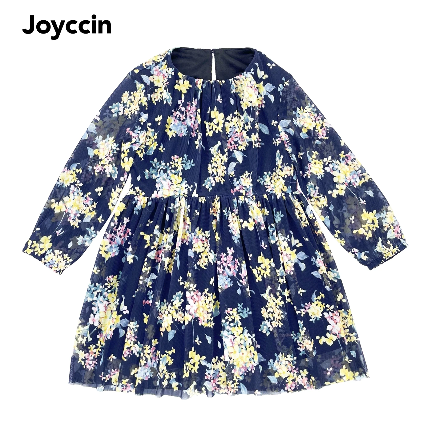 

Joyccin Toddler Girl Keyhole Back Cloths New Fashion Polka Dot /Floral Print Mesh Neckline Pleating Lantern Sleeve Dress