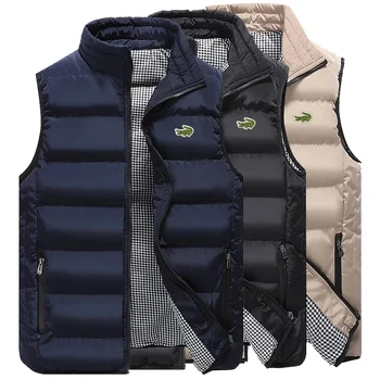 남성용 캐주얼 편안한 민소매 조끼 재킷, 두꺼운 면 재킷, 단색, 고품질 브랜드 코트, 가을 및 겨울, 2023