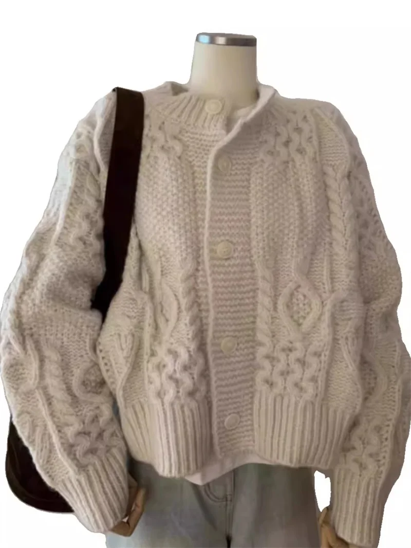 

Европейский французский белый бархат енота жареный тесто скрученный свитер пальто для женщин Осень Зима мягкий восковой утолщенный вязаный кардиган