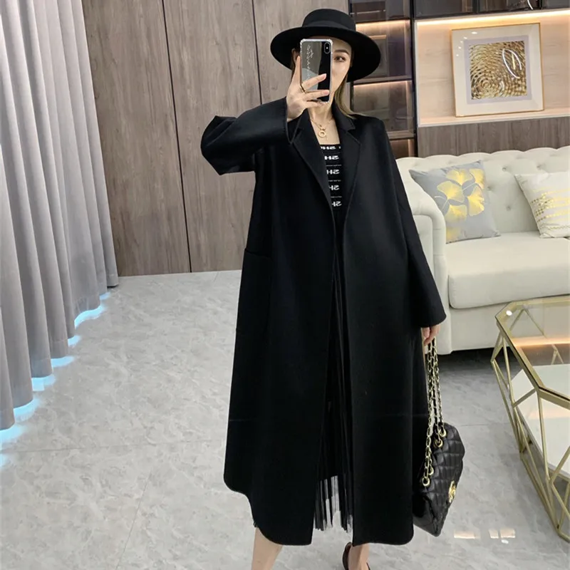 

New 2023 Labbro Water Ripple Double-Faced Cashmere Coat Women Mid-Length Wool Coat Women Autumn And Winter High-End Fashion Ladi