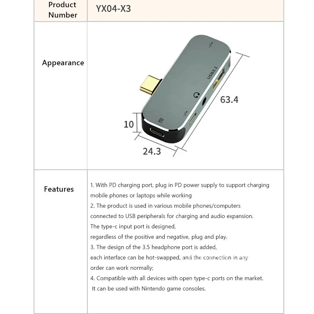 6 in 1 Type-C Hub Multi-function 3.55mm Jack PD100W USB3.0/USB2.0/USB3.1 HDMI-Compatible USB Extender
6 in 1 Type-C Hub Multi-function 3.55mm Jack PD100W USB3.0/USB2.0/USB3.1 HDMI-Compatible USB Extender