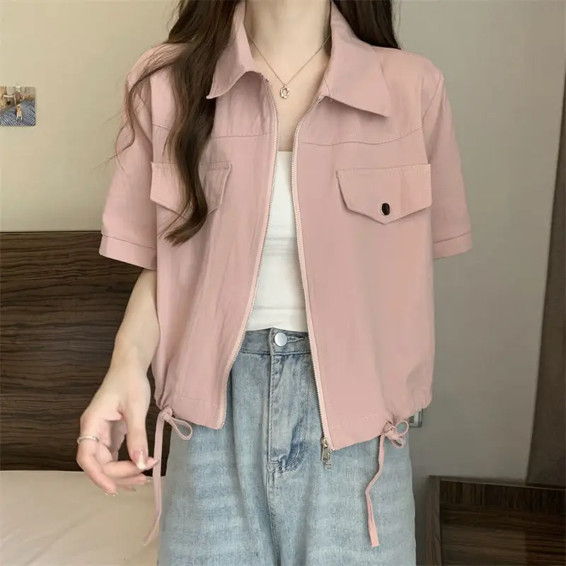 Yasuk Summer Fashion Casual Zipper Women's Slim Versatile Full Zip Coat Striped Solid Gentle Female Short Sleeve Pocket
Yasuk Summer Fashion Casual Zipper Women's Slim Versatile Full Zip Coat Striped Solid Gentle Female Short Sleeve Pocket