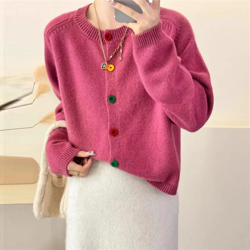 

Молодежный яркий Радужный вязаный кардиган в Корейском стиле, ленивый, нишевый свитер с круглым вырезом, на раннюю весну, новинка,топ женский топлонгсливкорейская одежда