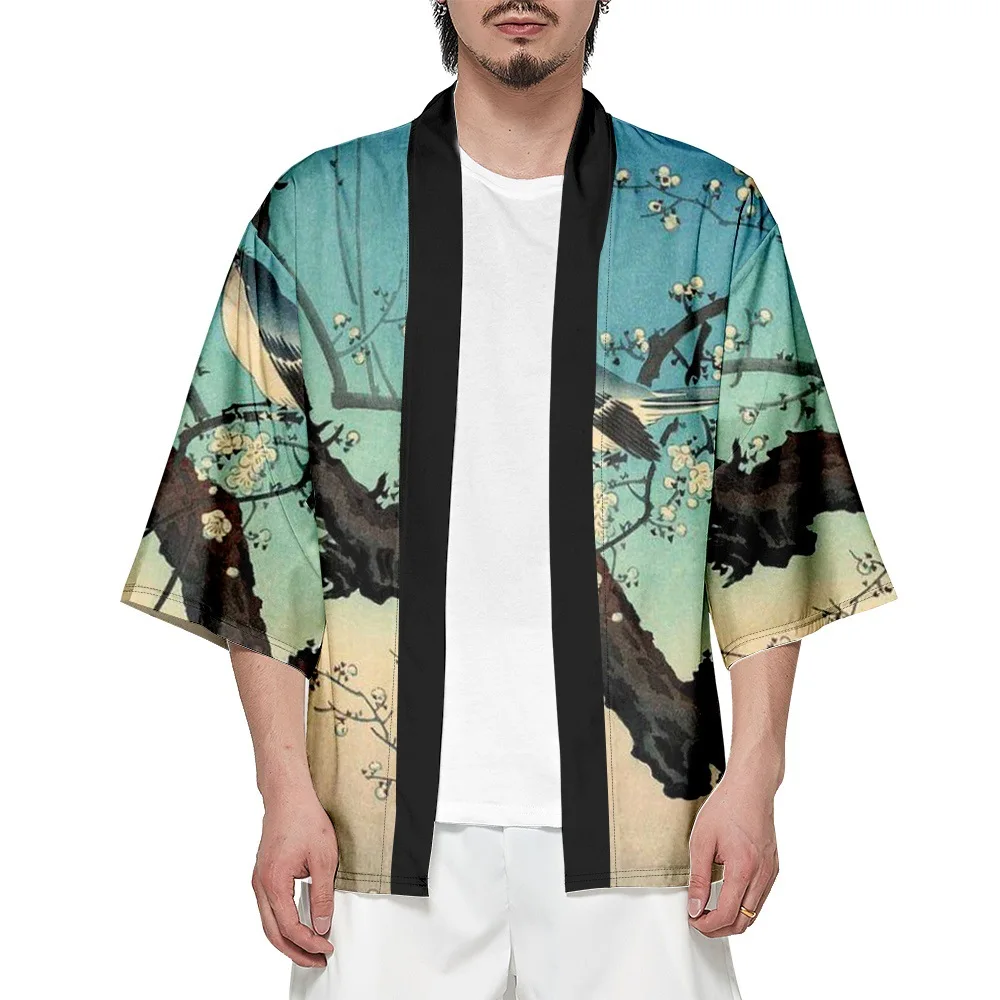 

Flowers and Birds Print Kimono Shirt Japanese Traditional Haori Women Men Beach Yukata Streetwear Cardigan Asian Clothing