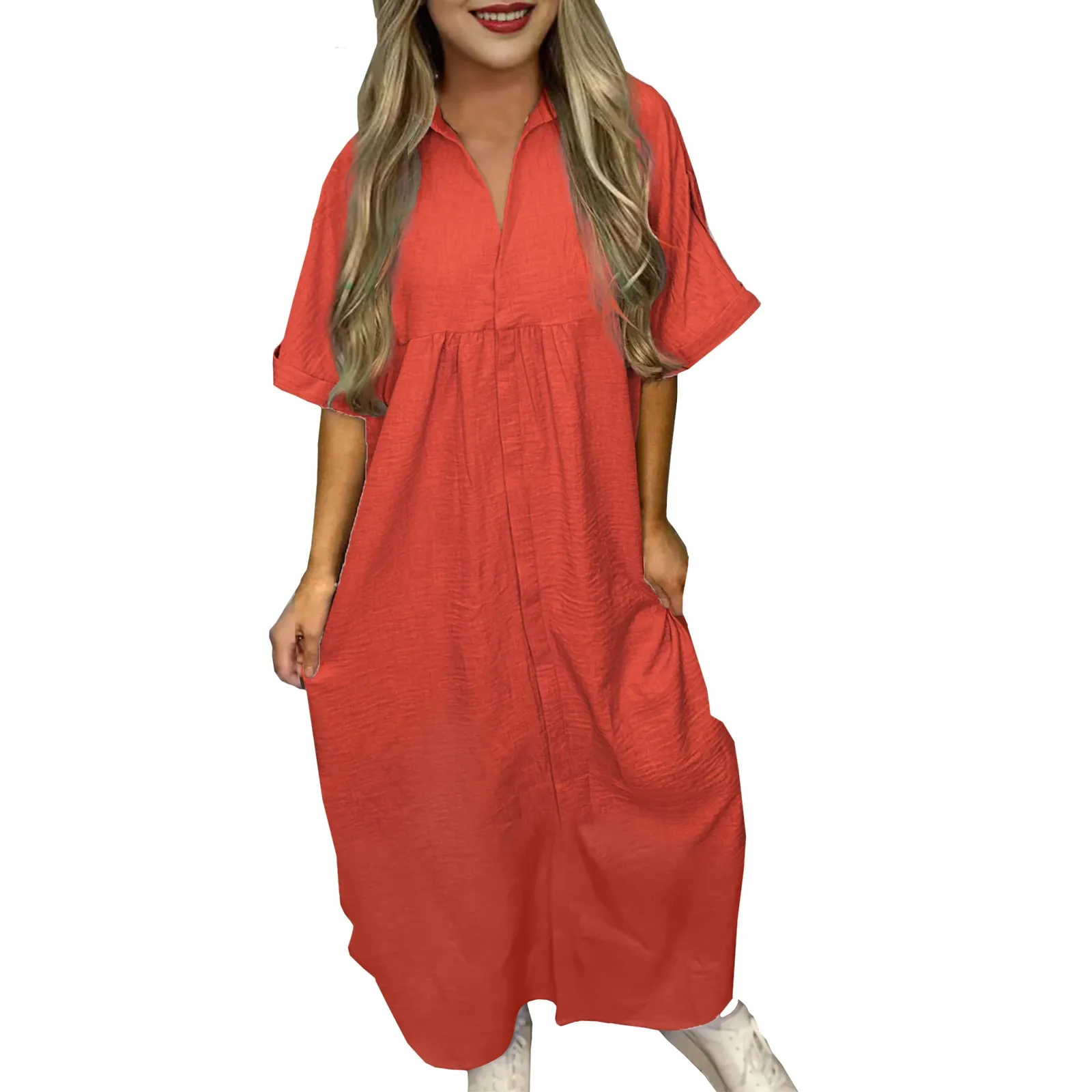 Women's casual dress Breathable skirt Fashion cotton linen Solid Color V-neck Short Sleeved Loose beach Dresses vestidos largos
Women's casual dress Breathable skirt Fashion cotton linen Solid Color V-neck Short Sleeved Loose beach Dresses vestidos largos