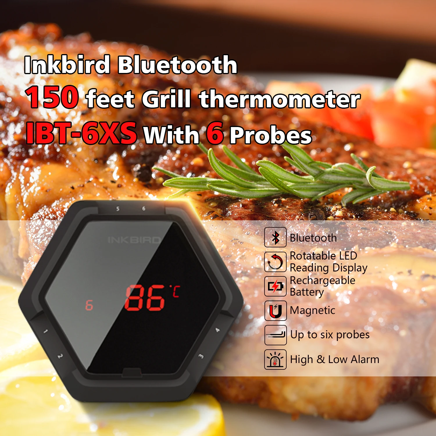 New INKBIRD IBT-6XS Grill Thermometer with Magnet Timer Alarm 4/6 Probes Barbecue Bluetooth for SmokerCooking 150ft Kamado
New INKBIRD IBT-6XS Grill Thermometer with Magnet Timer Alarm 4/6 Probes Barbecue Bluetooth for SmokerCooking 150ft Kamado