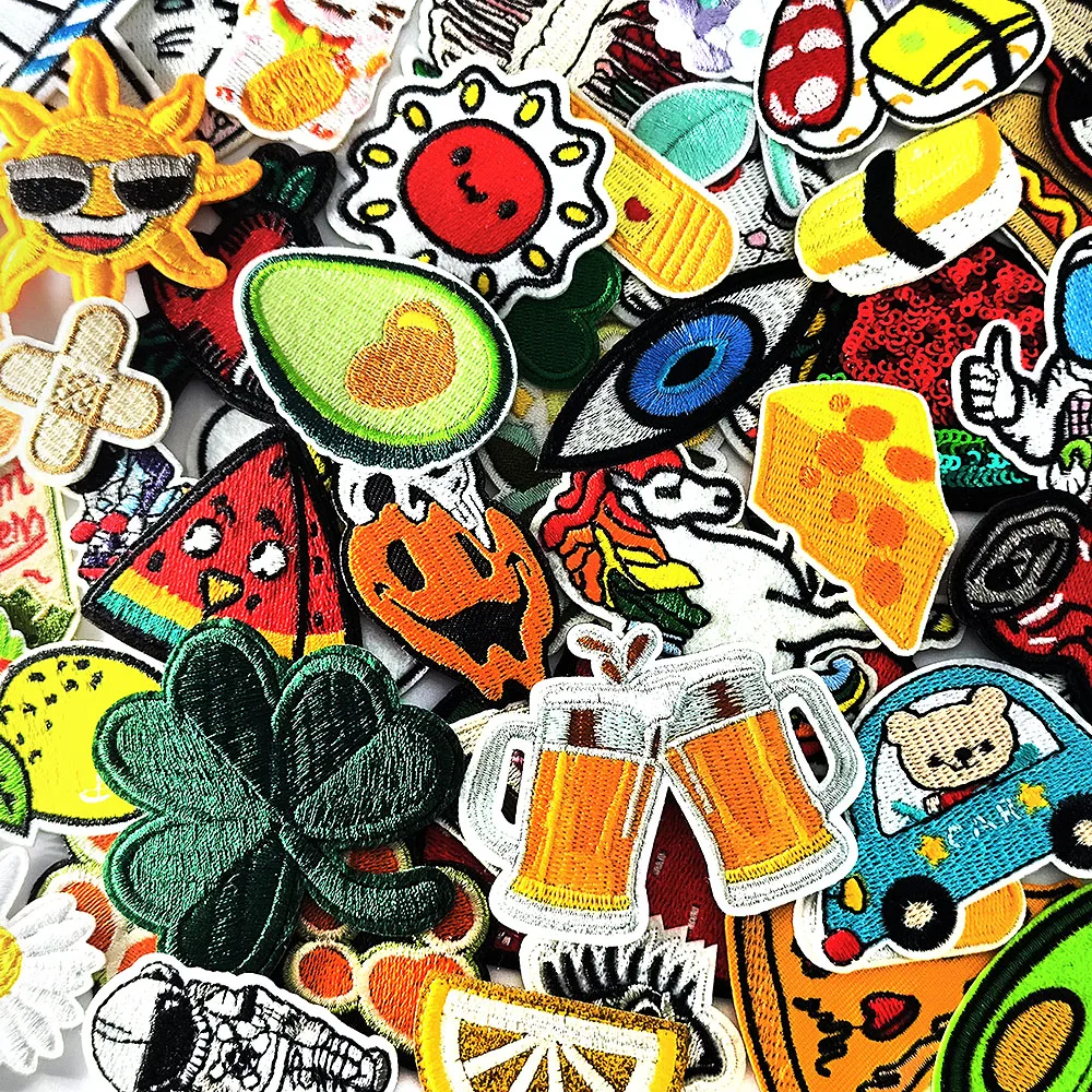 

Leaf Watermelon Sushi Avocado Patches Badges Embroidery Patch Applique Ironing Clothing Sewing Supplies Decorative Fruit Beer