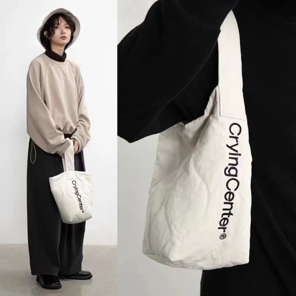 

Korea Vintage Letter Printed Underarm Shoulder Bag Fashion Y2k Streetwear Women Bucket Bag Cotton Soft Femme Handbag Bolso Mujer