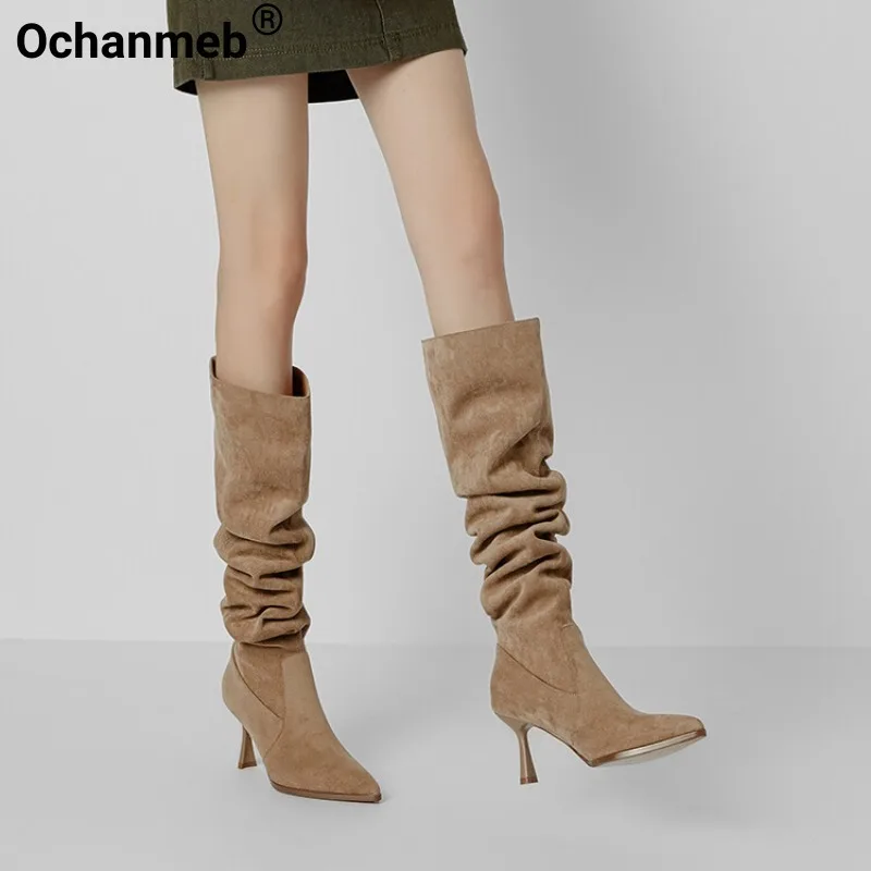 Ochanmeb Women Faux Suede Boots Thin High Heels Pointy Toe Knee-high Pleated Boots Retro Slip-ons Lady Designer Nude Shoes 33-41
Ochanmeb Women Faux Suede Boots Thin High Heels Pointy Toe Knee-high Pleated Boots Retro Slip-ons Lady Designer Nude Shoes 33-41