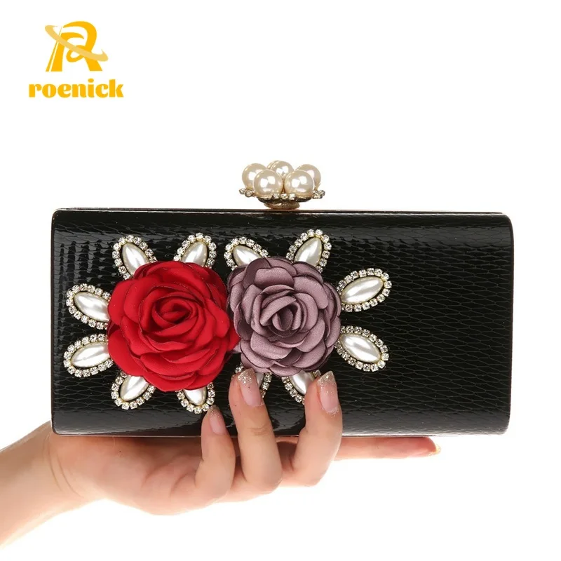 

ROENICK Women Pearl Rose Evening Bags Female Banquet Wedding Bride Red Day Clutch Cocktail Party Dinner Handbags Shoulder Totes