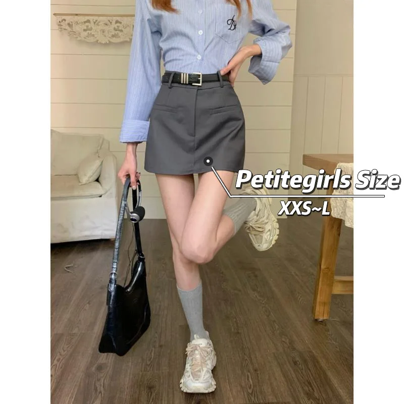 

145cm Petite girls Gray Advanced Sense Suit Skirt Women High Waist Skinny A-linea Hips Short Skirt XS Appear High Summer