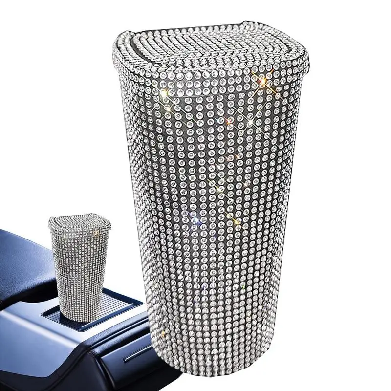 

Bling Car Trash Can Car Garbage Can With Lid Bling Car Trash Can Seat Rhinestone Car Trash Can Kitchen Bedroom Car Accessories