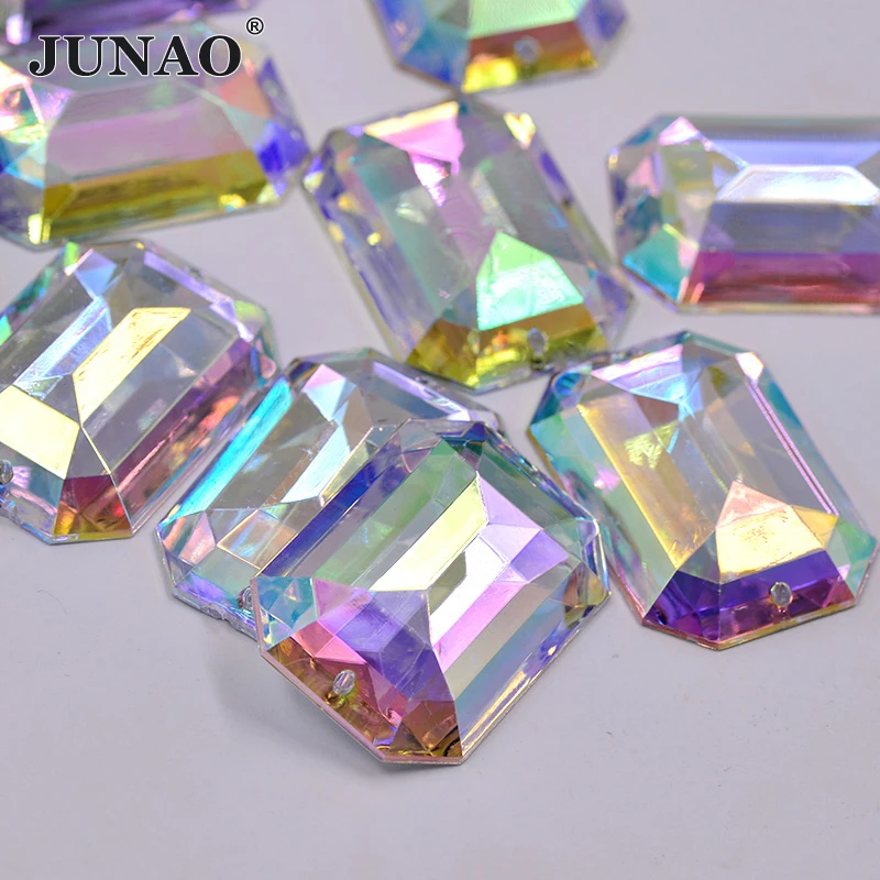 

JUNAO 20Pcs 30*40mm Large Size Sewing Crystal AB Rectangle Rhinestone Applique Flatbak Acrylic Gems For DIY Craft Accessories