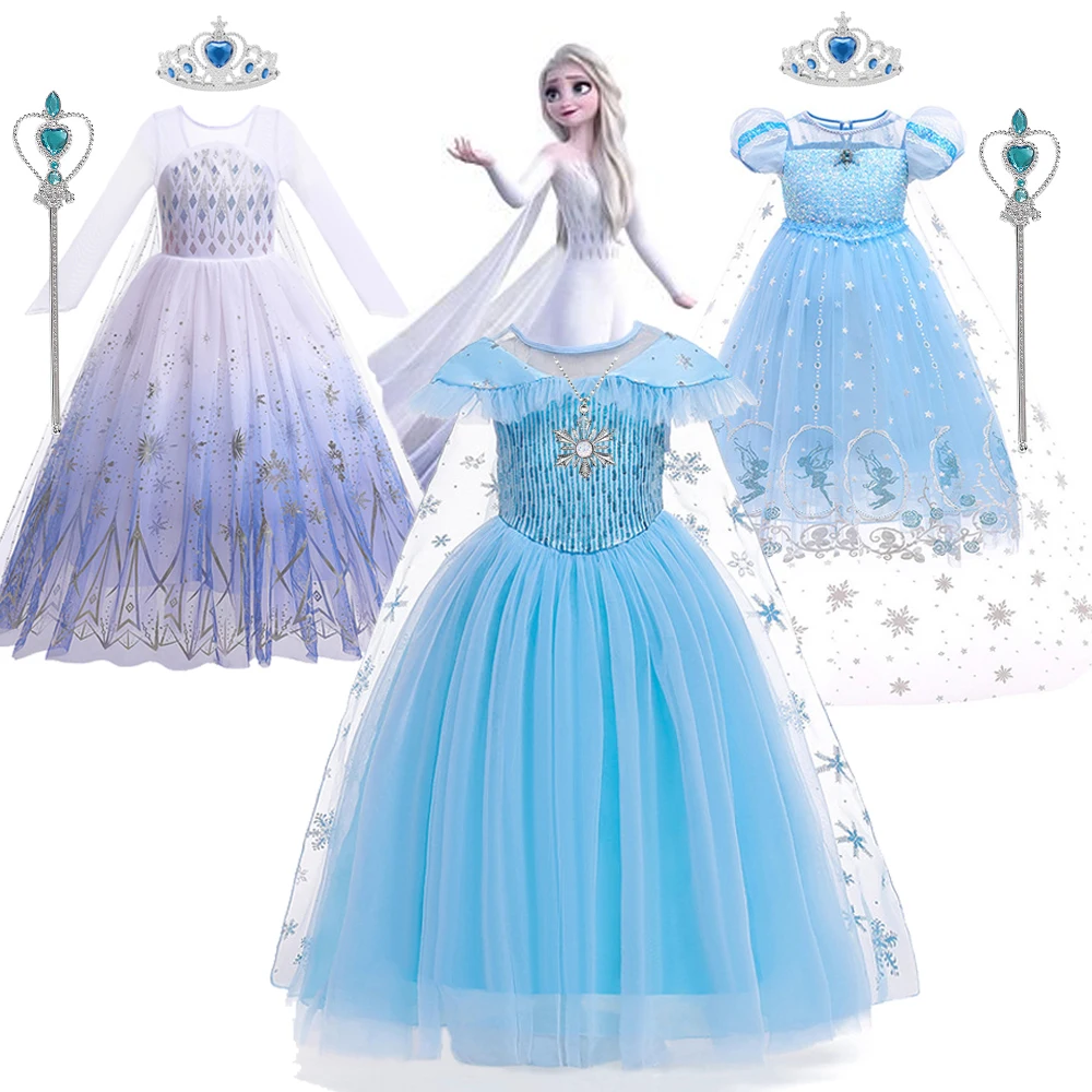 

Disney Frozen Elsa Anna Princess Dress Cosplay Costume Dresses For Girl Snow Queen Ball Gown Halloween Carnival Clothes For Kids
