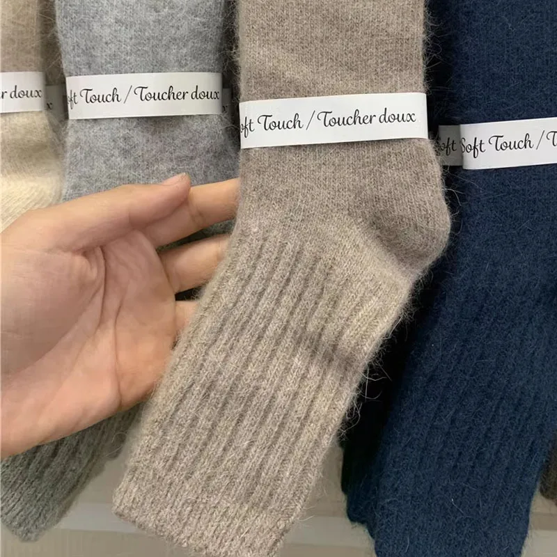 

1/3pairs Men's Women's Knitted Socks Thicker Cashmere Wool Socks Casual Japanese Solid Color Long Socks Thermal Warm Crew Sock