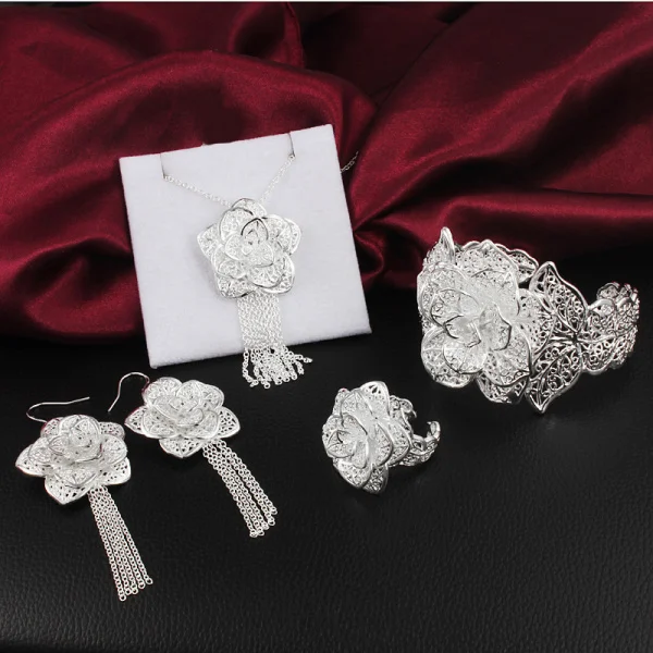 Street Fashion 925 Sterling Silver Pretty Flower Pendant Bangle Earrings Ring Bracelet Necklace Jewelry Set for Women Party Gift
Street Fashion 925 Sterling Silver Pretty Flower Pendant Bangle Earrings Ring Bracelet Necklace Jewelry Set for Women Party Gift