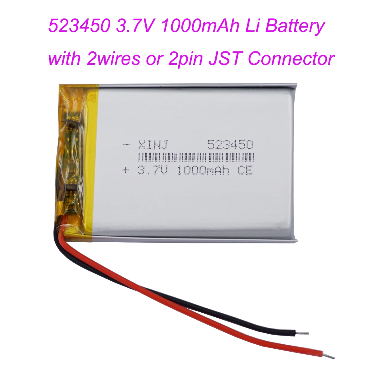 

3.7V 1000mAh 4.4Wh 523450 Rechargeable Li-Polymer Li ion Battery JST 2Pin 1.0/1.25/1.5/2.0/2.54mm plug For GPS Bluetooth Speaker