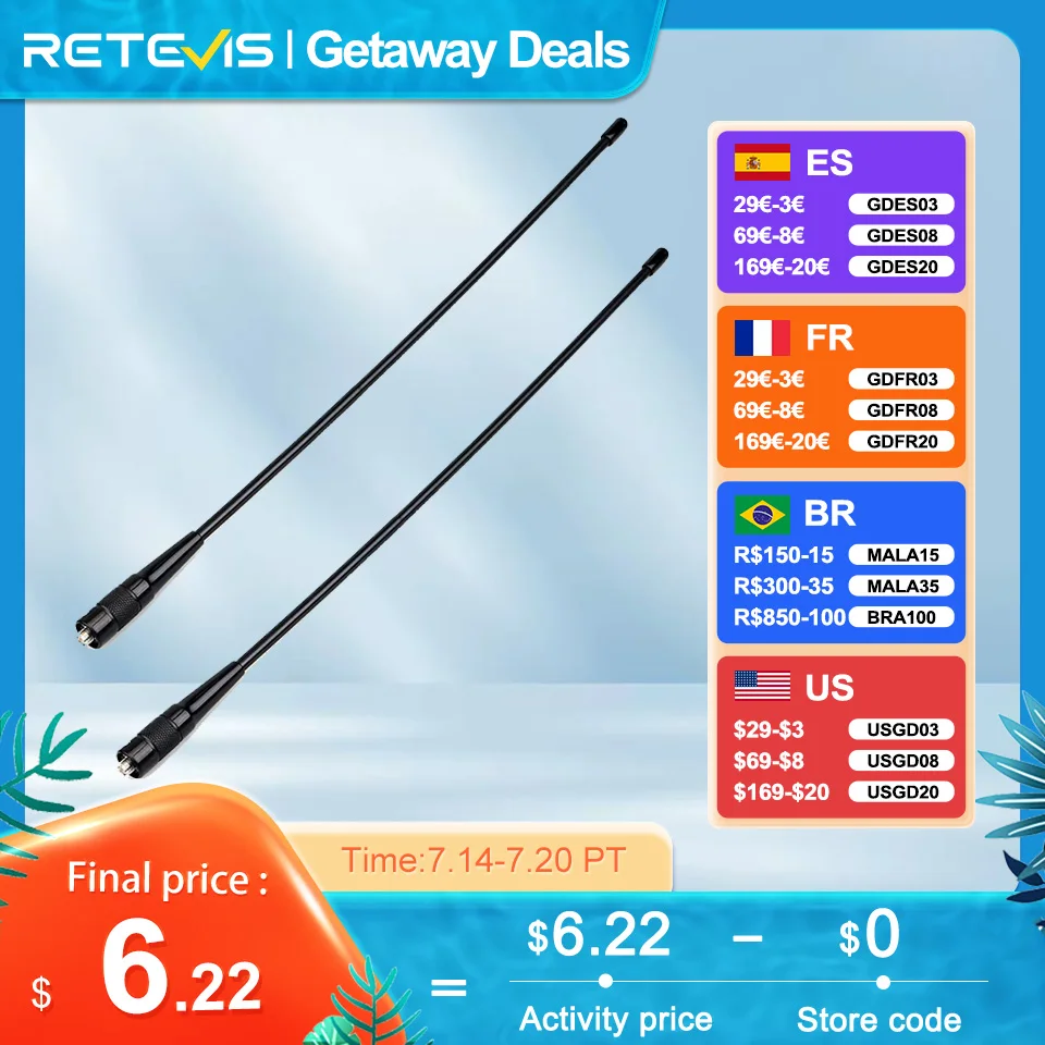 RETEVIS Walkie-Talkie SMA-F U/V Elite Antenna 15.4 Inch Dual Band 144/430MHz for Kenwood Baofeng UV 5R 144/430Mhz for Quansheng
RETEVIS Walkie-Talkie SMA-F U/V Elite Antenna 15.4 Inch Dual Band 144/430MHz for Kenwood Baofeng UV 5R 144/430Mhz for Quansheng