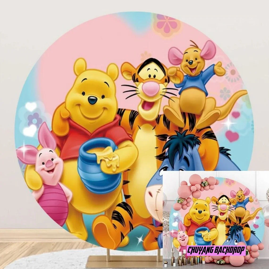 Фон для фотосъемки с изображением тигра медведя Винни-Пуха, Disney, детский фон для вечеринки в честь Дня рождения девочек, детский фон для фотографий из круглой ткани
Фон для фотосъемки с изображением тигра медведя Винни-Пуха, Disney, детский фон для вечеринки в честь Дня рождения девочек, детский фон для фотографий из круглой ткани