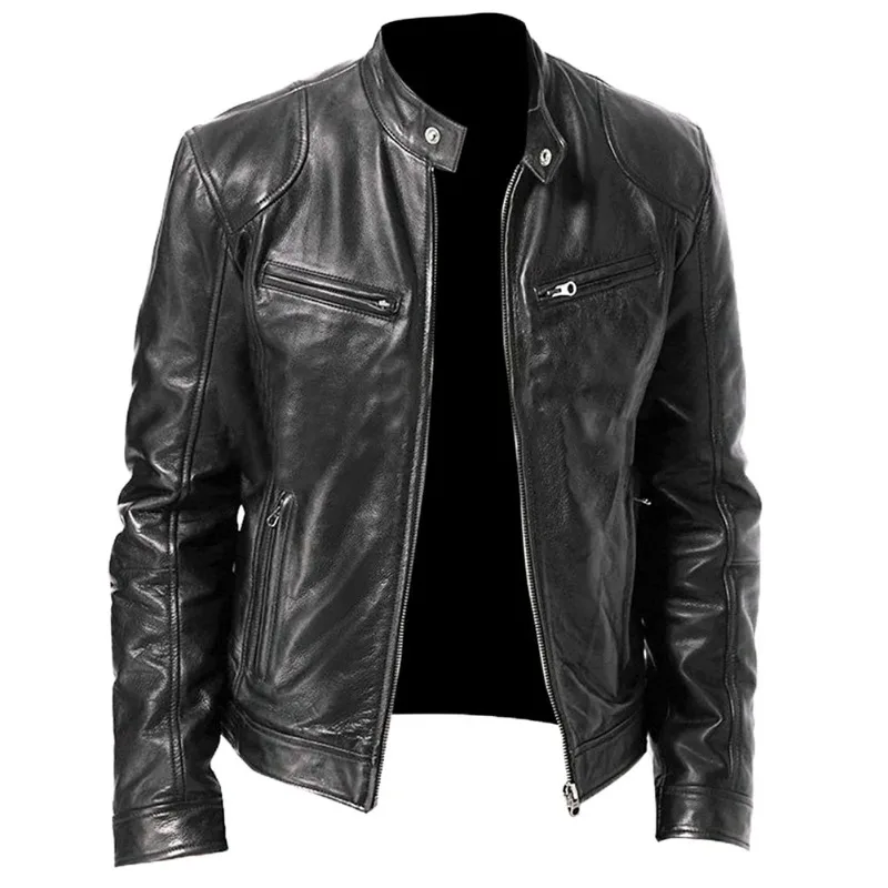 Veste de moto coupe couvertes pour homme, manteau court, vestes en cuir PU, col coupe-vent, fermeture éclair, hiver, automne 2