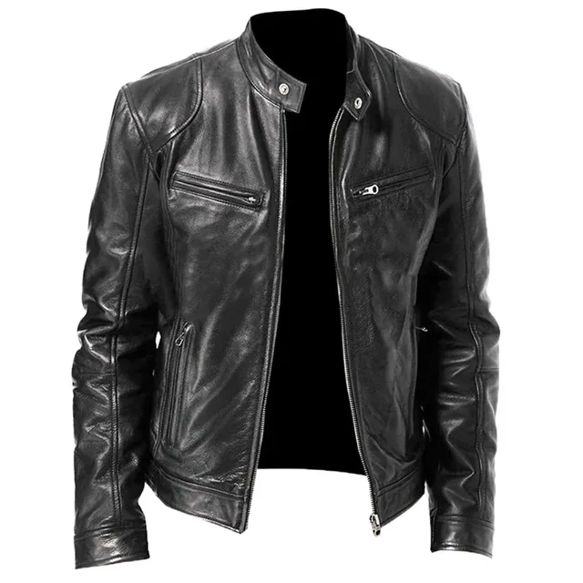 Veste de moto coupe couvertes pour homme, manteau court, vestes en cuir PU, col coupe-vent, fermeture éclair, hiver, automne 2