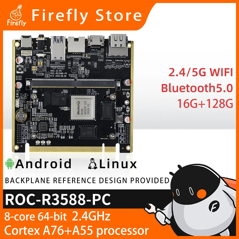 

Firefly ROC-RK3588-PC Rockchip RK3588 Motherboard for ARM PC, Mini PC, NAS, Edge Computing,Cloud Server, Smart NVR