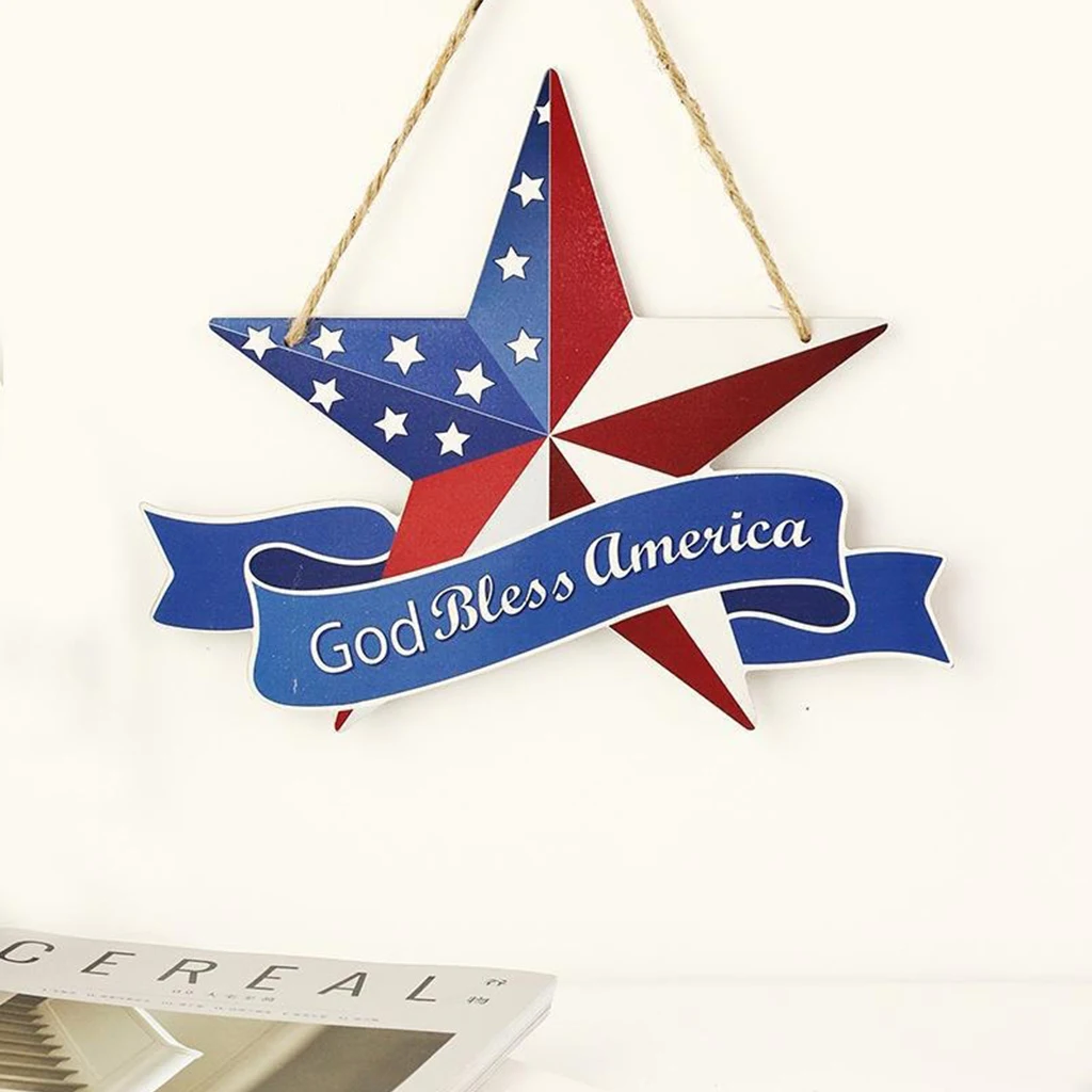 

American Independence Day Decorations Flags Stars Wooden Pentagram Pendants USA National Day Courtyard Gate Decorations