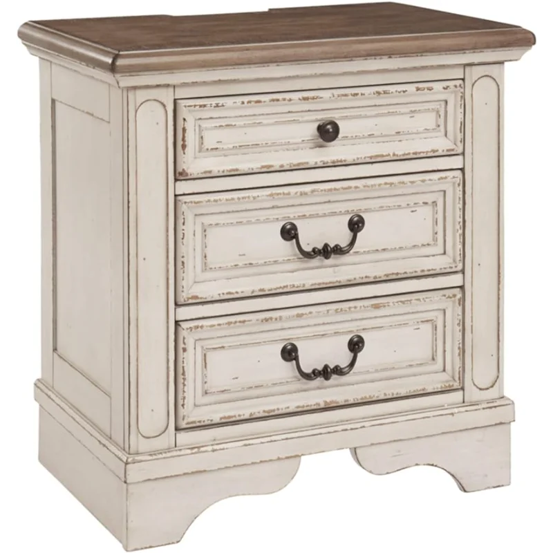 

Signature Design by Ashley Realyn French Country 3 Drawer Nightstand with Electrical Outlets & USB Ports, Chipped White