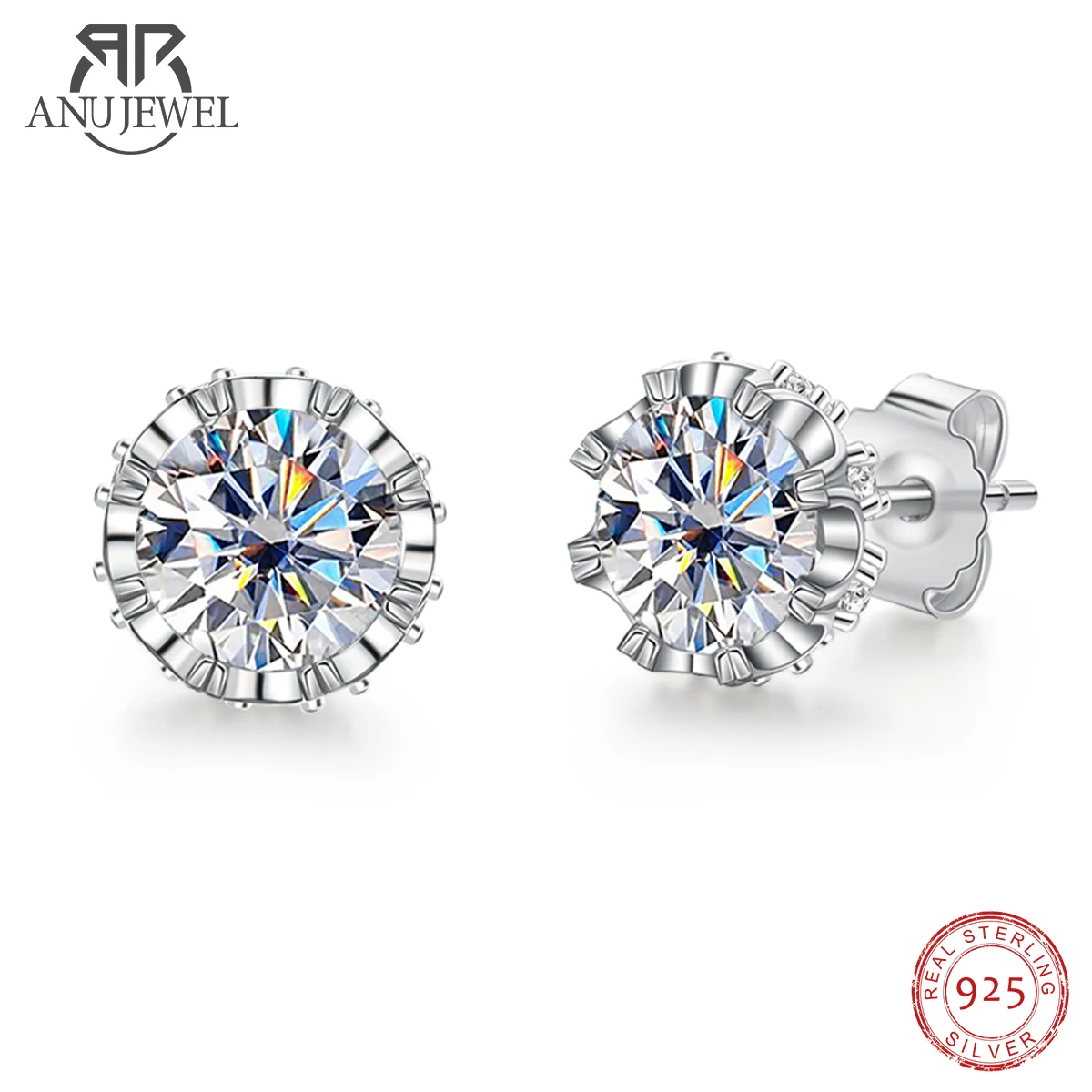 

AnuJewel 1 Carat D Color Moissanite Diamond 18K Gold Plated Flower Bridal Stud Charm Earrings 2024 Trend For Woman Jewelry