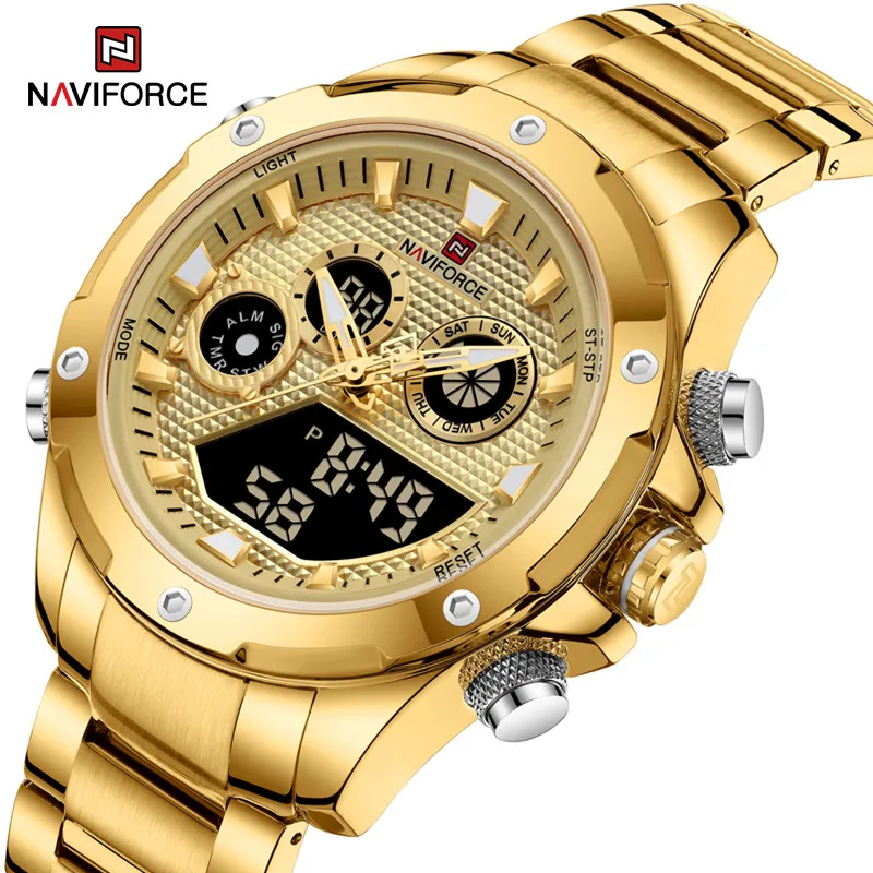 

NAVIFORCE Watches for Men Digital Week Calendar Display Stainless Steel Casual Fashion Waterproof Luminous Relogio Masculino