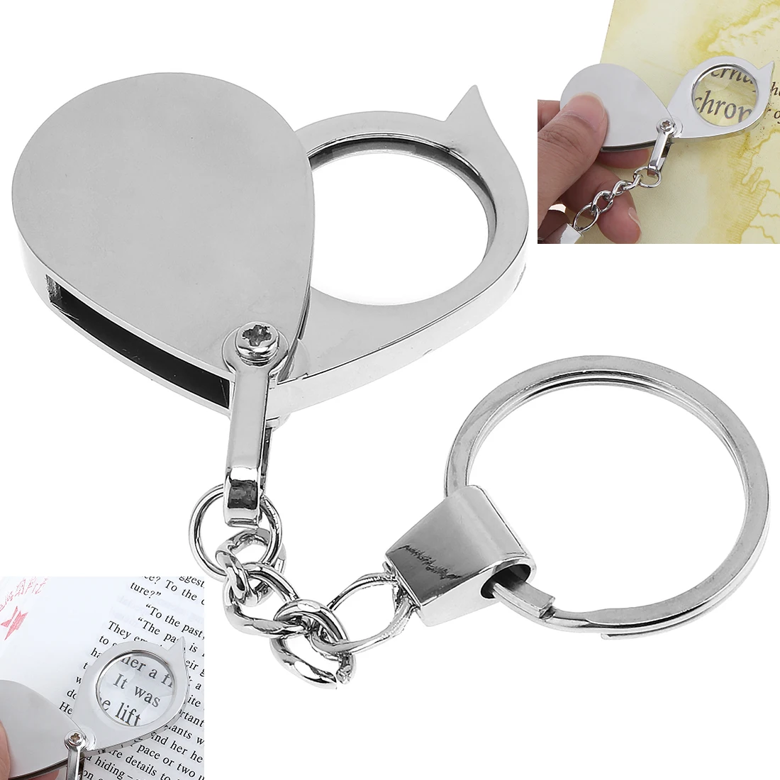 

Magnifiers 8X Metal Foldable Handheld Silver Optical Glass Magnifier Daily Loupe Tool with Key Chain for Reading and Inspection