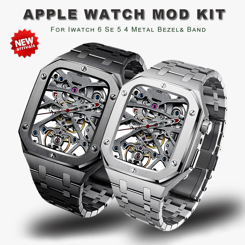 Модифицированный комплект металлический корпус ремешок для Apple Watch серии 6 5 4 SE 44