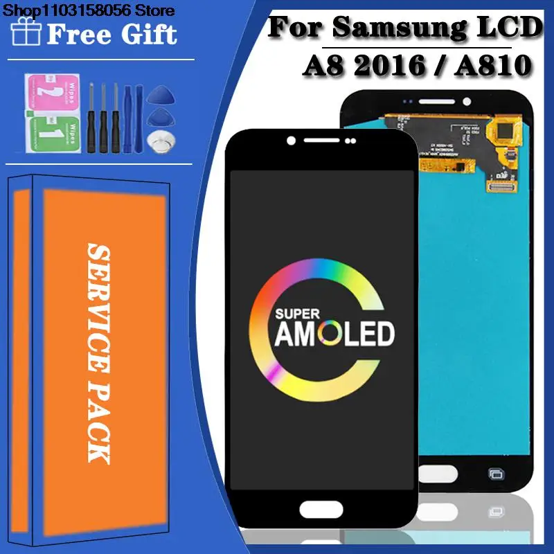 

5.7 "super amoled para samsung galaxy a8 2016 a810 lcd tela de toque digitador assembléia para samsung a810 display SM-A810F