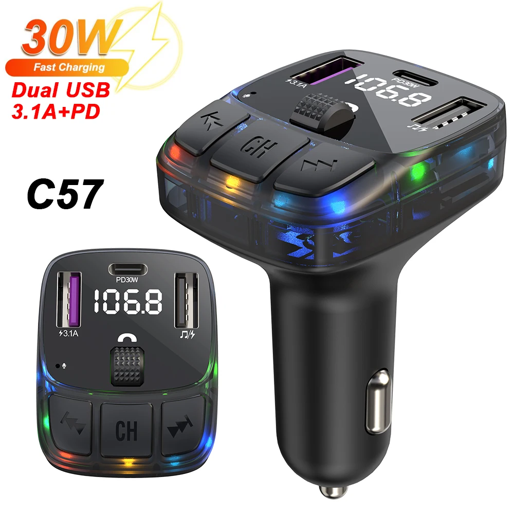 

Bluetooth 5.3 MP3 Player autoradio FM Transmitter 30W PD Type C Dual USB Fast Charge Handsfree Car Audio Car Accessories