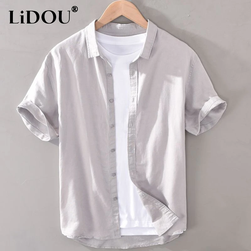 Summer New Solid Color Turn-down Collar Short Sleeve Single Breasted Shirt Man Vintage Thin Style All-match Cotton Hemp Cardigan
Summer New Solid Color Turn-down Collar Short Sleeve Single Breasted Shirt Man Vintage Thin Style All-match Cotton Hemp Cardigan