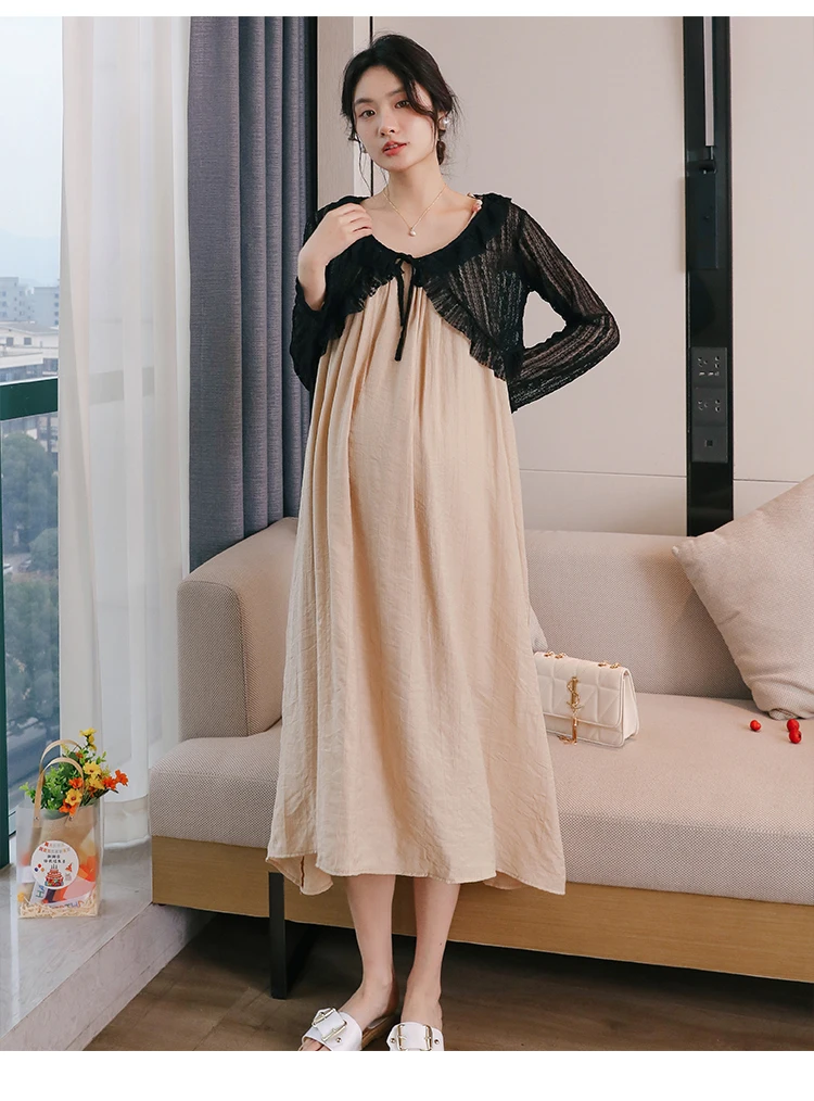 

Summer Fashion Pregnant Woman Clothes Set Long Sleeve Lace Cardigans Strap Dress Two Pieces Dresses Suits Sweet Maternity Sets