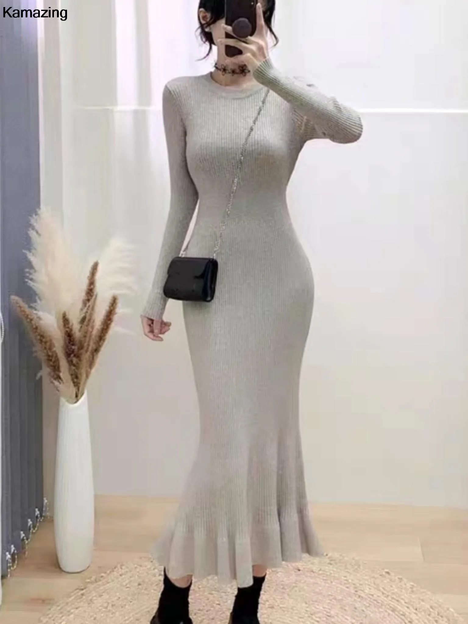 Women's Elegant Bodycon Knitted Dress Autumn Winter Long Sleeve O Neck Midi Sweater Dresses Ladies Casual Clothing
Women's Elegant Bodycon Knitted Dress Autumn Winter Long Sleeve O Neck Midi Sweater Dresses Ladies Casual Clothing
