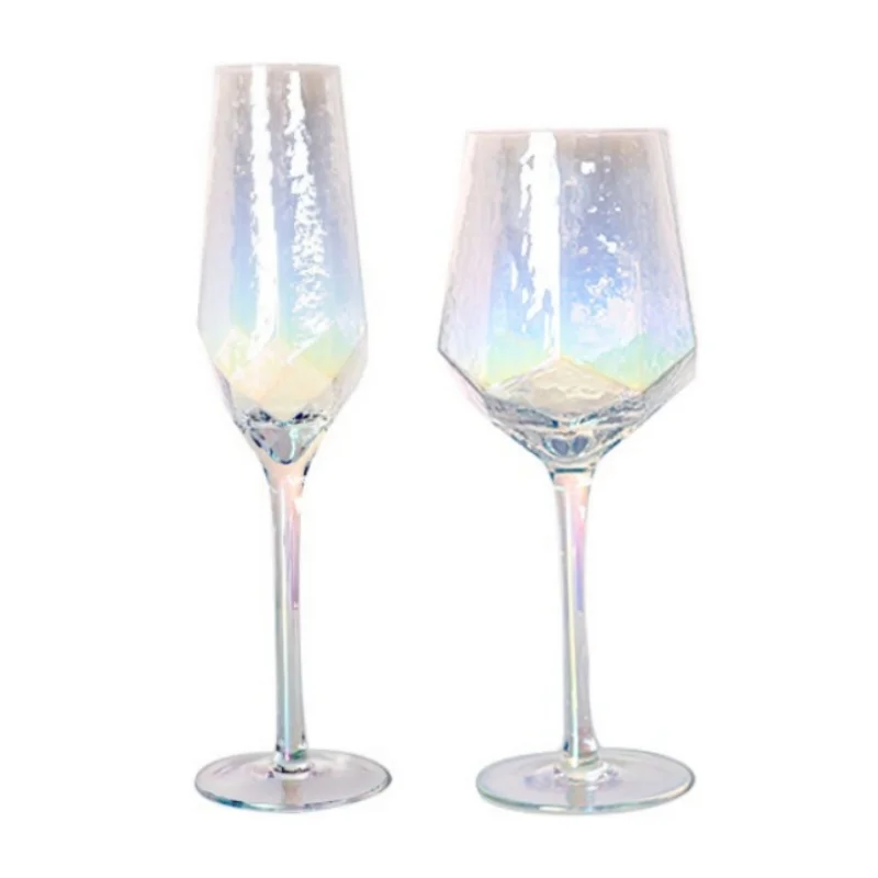 

2pcs Creative Hammer Pattern Colorful 300-550ml Goblet Retro Crystal Wine Glass Set Champagne Cup Family Banquet Bar Drinkware