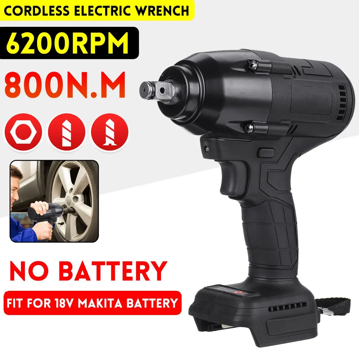 800N.M Brushless Electric Impact Wrench Rechargeable 1/2 inch Wrench Power Tools Compatible Makita 18V Battery for Car Repair
800N.M Brushless Electric Impact Wrench Rechargeable 1/2 inch Wrench Power Tools Compatible Makita 18V Battery for Car Repair