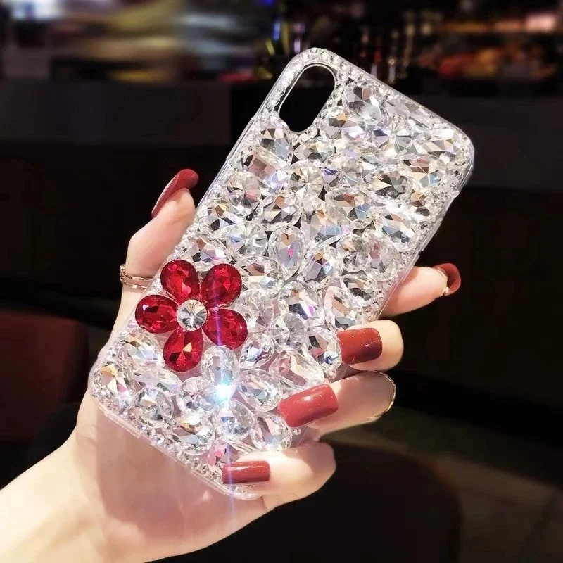 

Luxury Bling Rhinestone Diamond Flowers Case Cover for iPhone, 15, 14 Plus, 13Pro, 12 Mini, 11 Pro Max, XSMAX, XR, 7, 8Plus