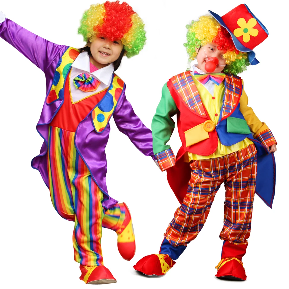 

Carnival Kids Funny Clown Circus Cosplay Costumes with Wig Nose Shoes Children Boys Girls Baby Party Dress